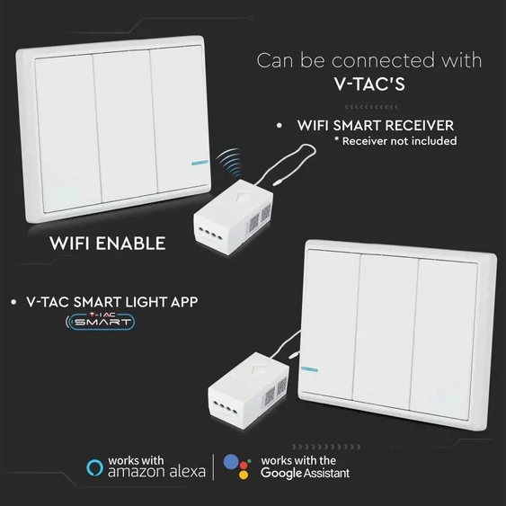 V-TAC Smart - vezeték nélküli hármas kapcsoló - SKU 8462