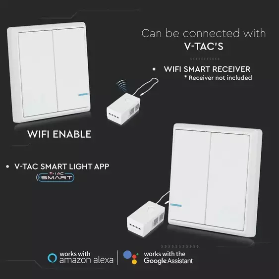 V-TAC Smart - vezeték nélküli kettes kapcsoló - SKU 8461