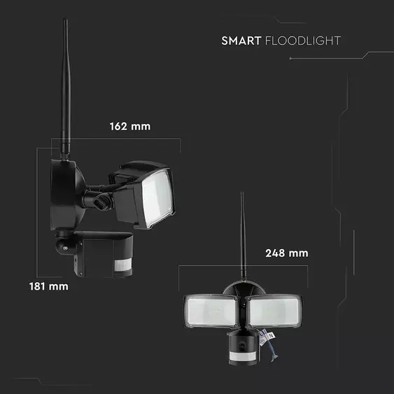 V-TAC Smart - WiFi-s, fekete, beltéri reflektor, mozgásérzékelővel, kamerával - SKU 5917