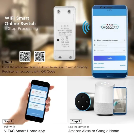 V-TAC Smart - WiFi-s online kapcsoló  - SKU 8422