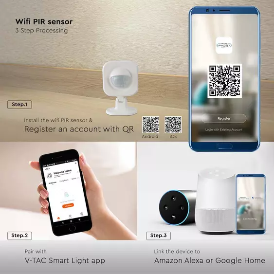 V-TAC Smart WiFi-s PIR mozgásérzékelő - SKU 6781