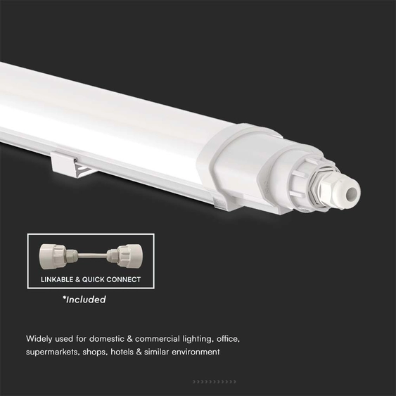 V-TAC sorolható 48W beépített LED-es 150cm armatúra, természetes fehér, IP65 - SKU 23085