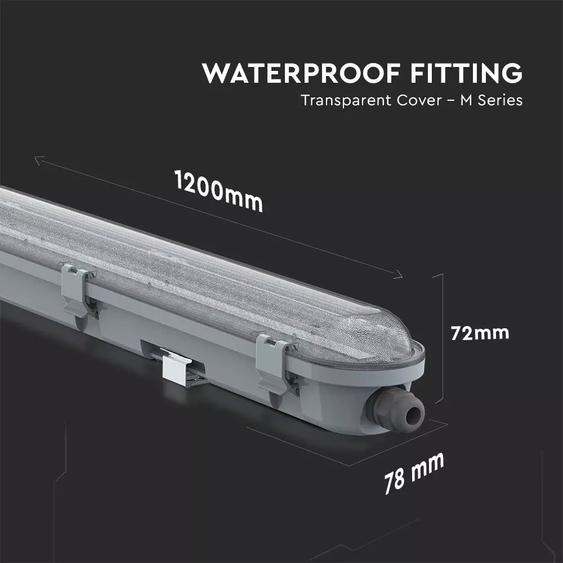 V-TAC sorolható LED lámpa 120cm 36W IP65 hideg fehér, átlátszó fedlappal - SKU 20204