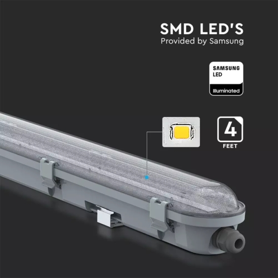 V-TAC sorolható LED lámpa 120cm 36W IP65 hideg fehér, átlátszó fedlappal - SKU 20204