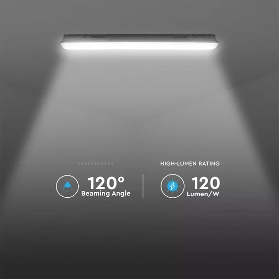 V-TAC sorolható LED lámpa 120cm 36W IP65 hideg fehér, átlátszó fedlappal - SKU 20204