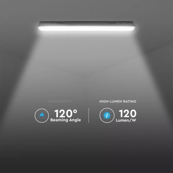 V-TAC sorolható LED lámpa 120cm 36W IP65 hideg fehér, átlátszó fedlappal - SKU 20204