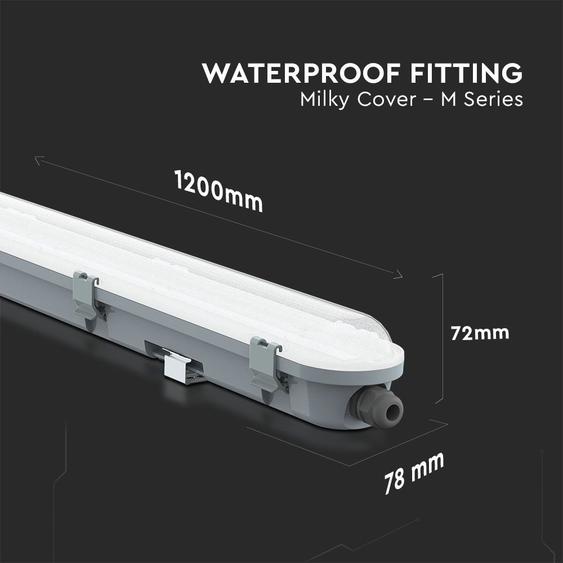 V-TAC sorolható LED lámpa 120cm 36W IP65 hideg fehér, fehér fedlap, 120 Lm/W - SKU 2120206