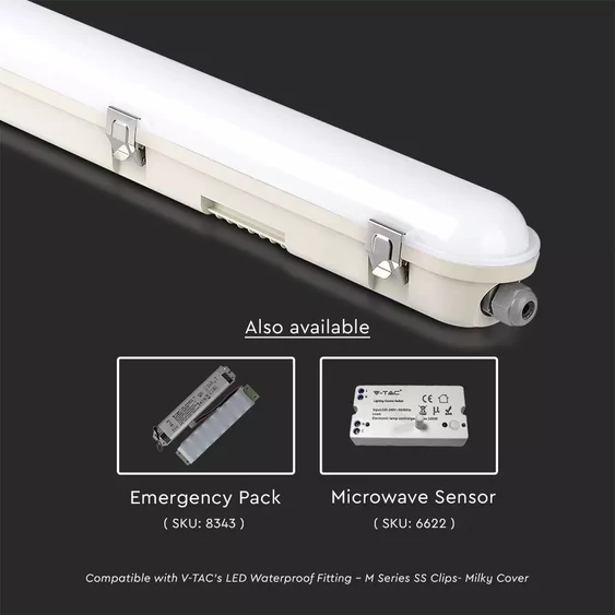 V-TAC sorolható LED lámpa 120cm 36W IP65, IK07 természetes fehér, fehér fedlappal - SKU 20217