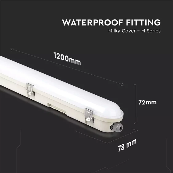V-TAC sorolható LED lámpa 120cm 36W IP65, IK07 természetes fehér, fehér fedlappal - SKU 20217