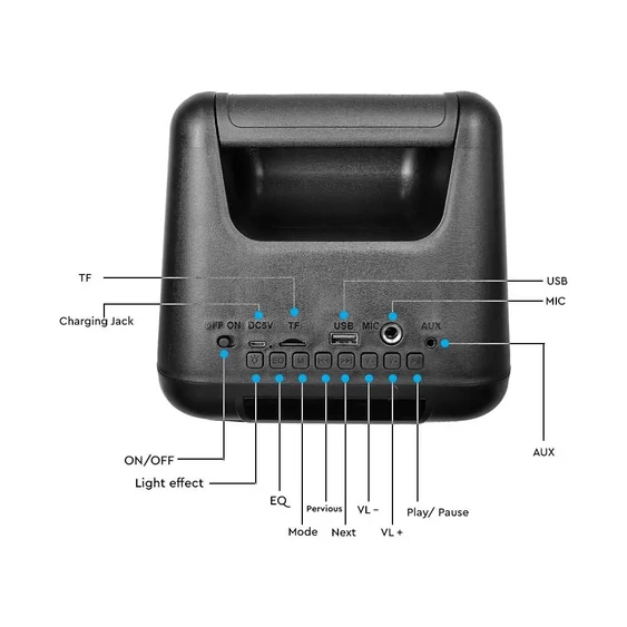 V-TAC Soundor 20W Bluetooth hordozható hangszóró LED világítással, 2x4 inch - SKU 6663