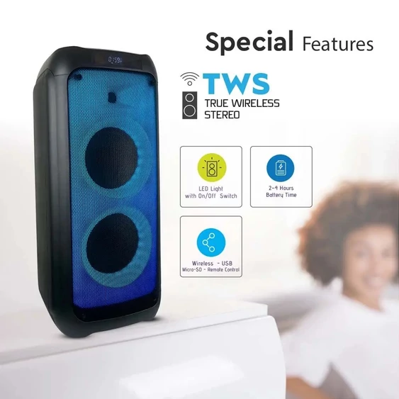 V-TAC Soundor 40W Bluetooth hangszóró LED világítással, TWS funkcióval - SKU 8990