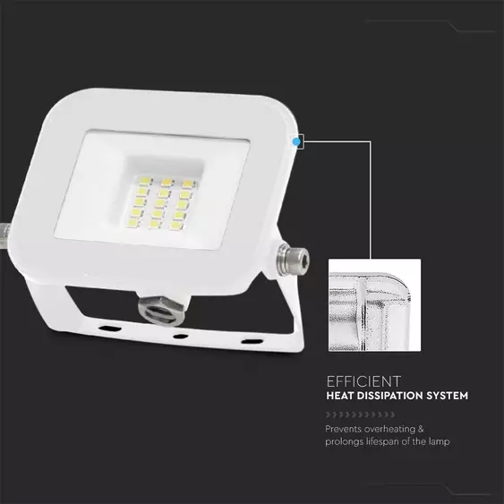 V-TAC SP-széria LED reflektor 10W hideg fehér, fehér ház - SKU 10013