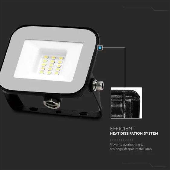 V-TAC SP-széria LED reflektor 10W hideg fehér, fekete ház - SKU 10010