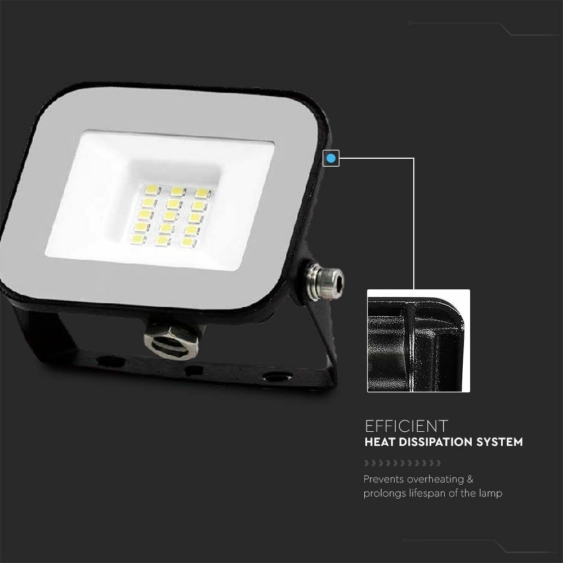 V-TAC SP-széria LED reflektor 10W meleg fehér, fekete ház - SKU 9898