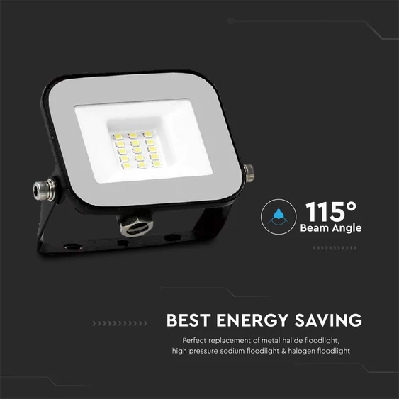 V-TAC SP-széria LED reflektor 10W meleg fehér, fekete ház - SKU 9898