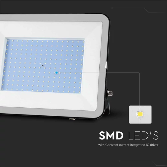 V-TAC SP-széria LED reflektor 200W hideg fehér, fekete ház, 1 méter kábellel - SKU 10028