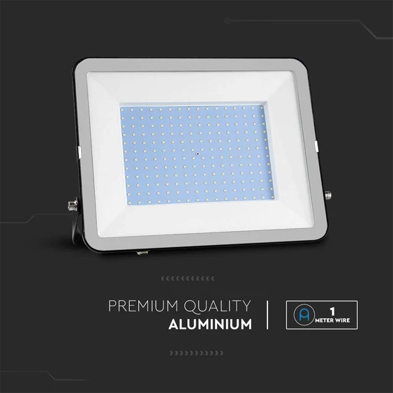 V-TAC SP-széria LED reflektor 200W természetes fehér, fekete ház, 1 méter kábellel - SKU 10027