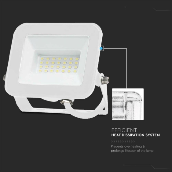 V-TAC SP-széria LED reflektor 20W hideg fehér, fehér ház - SKU 10019