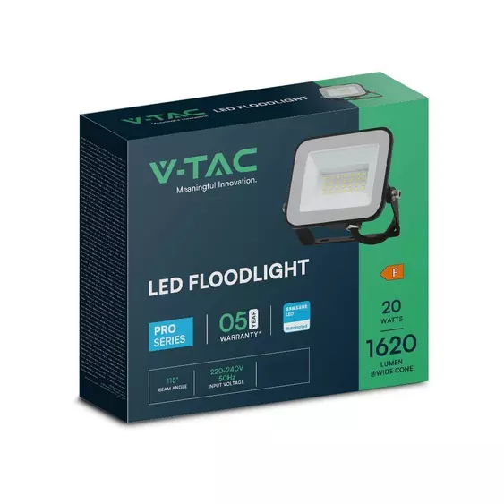 V-TAC SP-széria LED reflektor 20W hideg fehér, fekete ház - SKU 10016