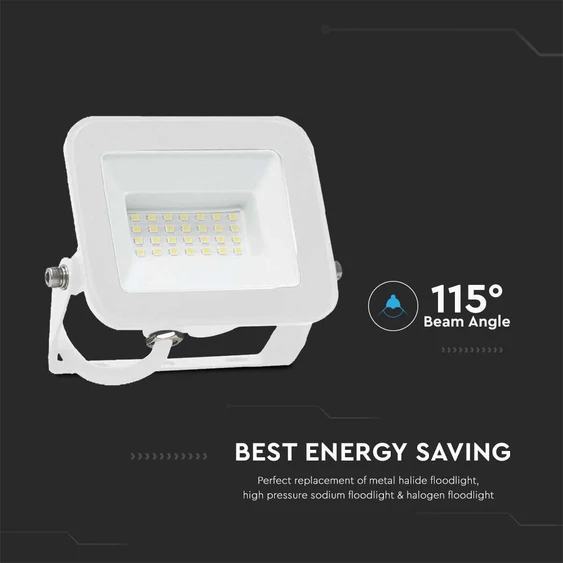 V-TAC SP-széria LED reflektor 20W meleg fehér, fehér ház - SKU 10017