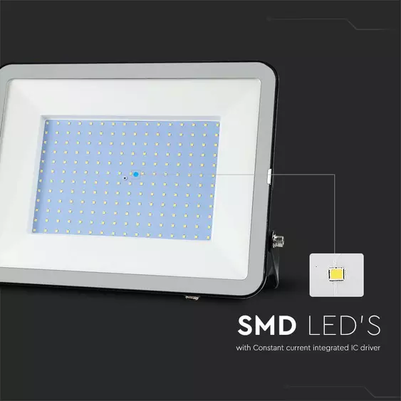 V-TAC SP-széria LED reflektor 300W hideg fehér, fekete ház, 1 méter kábellel - SKU 10032