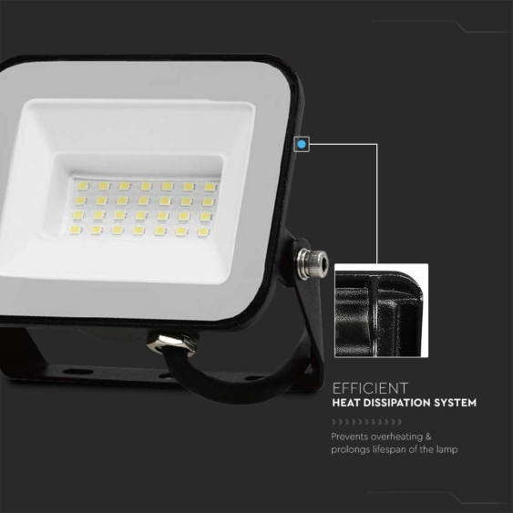 V-TAC SP-széria LED reflektor 30W hideg fehér, fekete ház - SKU 10022