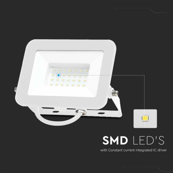 V-TAC SP-széria LED reflektor 30W természetes fehér, fehér ház - SKU 10024