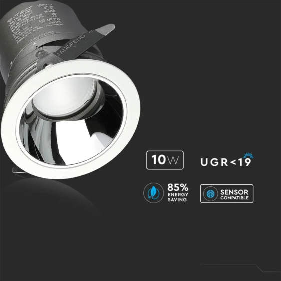 V-TAC süllyeszthető LED COB mélysugárzó lámpa UGR&lt;19 CRI&gt;95 10W természetes fehér - SKU 1482
