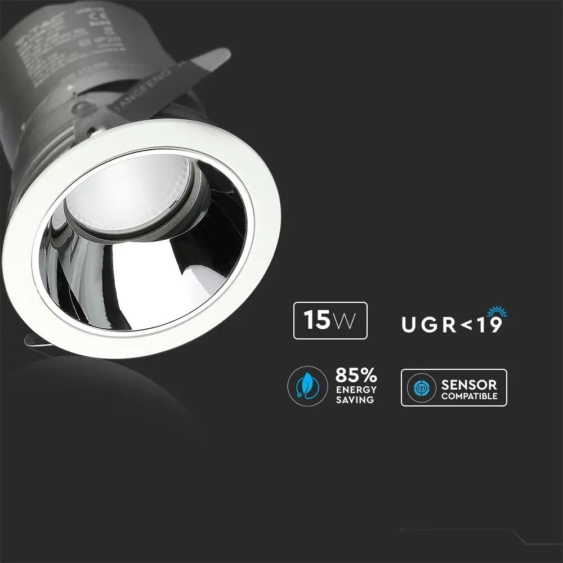 V-TAC süllyeszthető LED COB mélysugárzó lámpa UGR&lt;19 CRI&gt;95 15W meleg fehér - SKU 1483