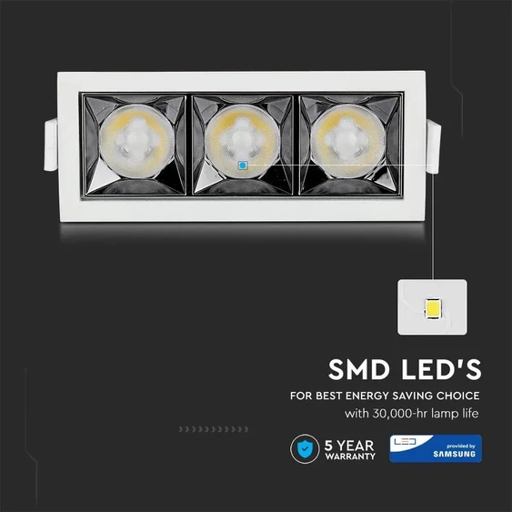 V-TAC süllyeszthető LED SMD mélysugárzó lámpa UGR<19 CRI>90 12W 12° meleg fehér - SKU 975