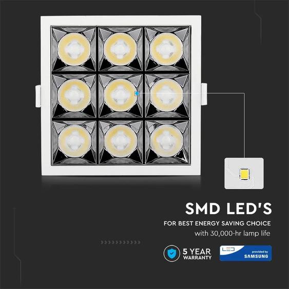 V-TAC süllyeszthető LED SMD mélysugárzó lámpa UGR&lt;19 CRI&gt;90 36W 12° meleg fehér - SKU 984