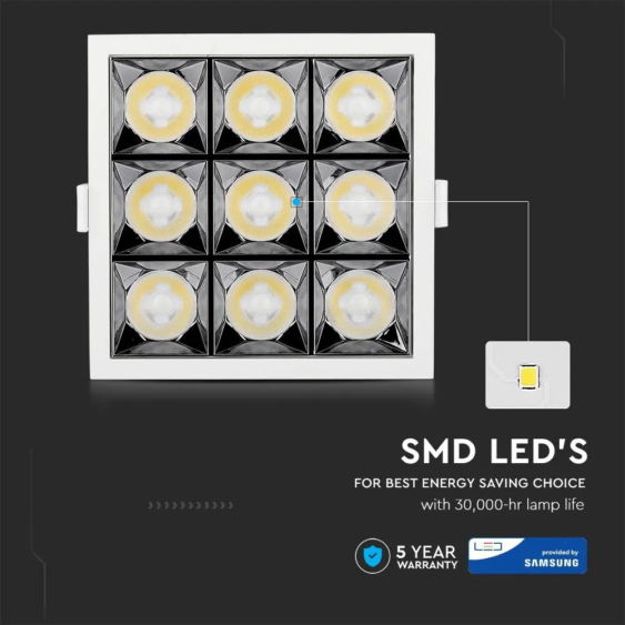 V-TAC süllyeszthető LED SMD mélysugárzó lámpa UGR&lt;19 CRI&gt;90 36W 38° hideg fehér - SKU 997