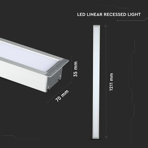 V-TAC süllyeszthető lineáris LED lámpa 121cm 40W hideg fehér - SKU 603