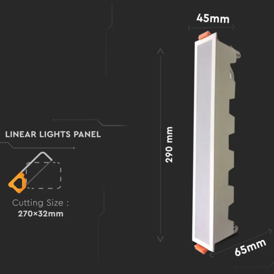 V-TAC süllyeszthető mennyezeti hosszúkás LED panel 20W hideg fehér - SKU 6406