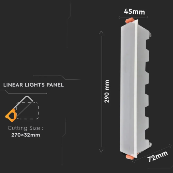 V-TAC süllyeszthető mennyezeti hosszúkás LED panel 20W hideg fehér - SKU 6415