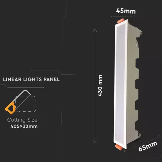 V-TAC süllyeszthető mennyezeti hosszúkás LED panel 30W meleg fehér - SKU 6407