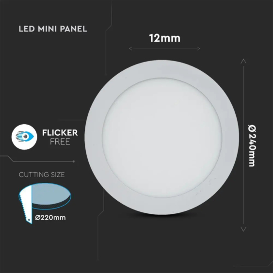 V-TAC süllyeszthető mennyezeti kerek LED panel 22W természetes fehér - SKU 6423