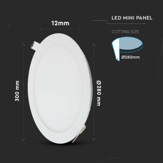 V-TAC süllyeszthető mennyezeti kerek LED panel 30W természetes fehér - SKU 216428