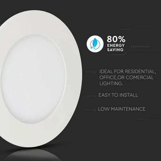 V-TAC süllyeszthető mennyezeti kerek LED panel 6W meleg fehér - SKU 706