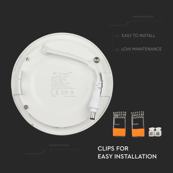 V-TAC süllyeszthető mennyezeti kerek LED panel 6W természetes fehér - SKU 4855