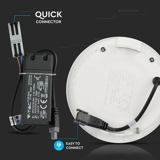 V-TAC süllyeszthető mennyezeti kerek LED panel 6W természetes fehér - SKU 707