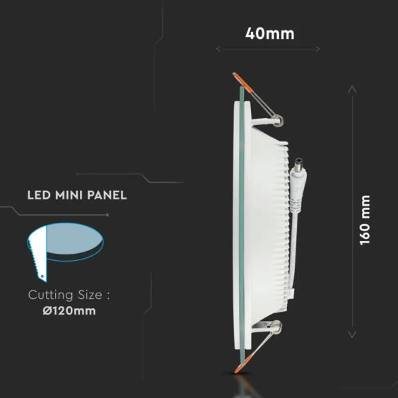 V-TAC süllyeszthető mennyezeti kerek üveg LED panel 12W hideg fehér - SKU 4743