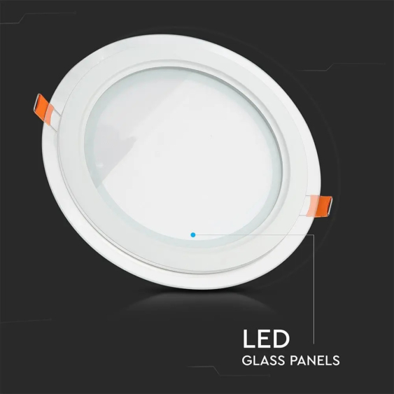 V-TAC süllyeszthető mennyezeti kerek üveg LED panel 12W hideg fehér - SKU 4743