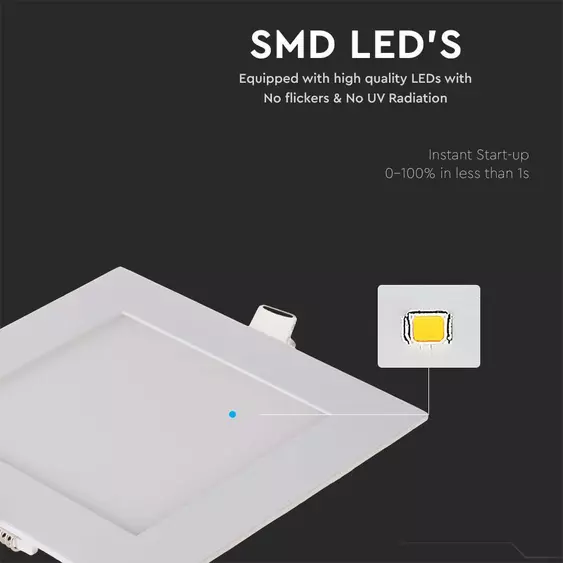 V-TAC süllyeszthető mennyezeti szögletes LED panel 12W meleg fehér - SKU 214866