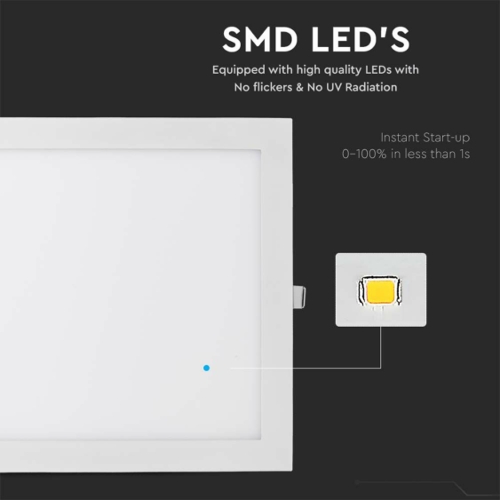 V-TAC süllyeszthető mennyezeti szögletes LED panel 24W meleg fehér - SKU 214887