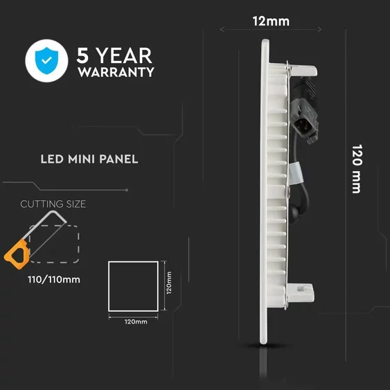 V-TAC süllyeszthető mennyezeti szögletes LED panel 6W hideg fehér - SKU 705