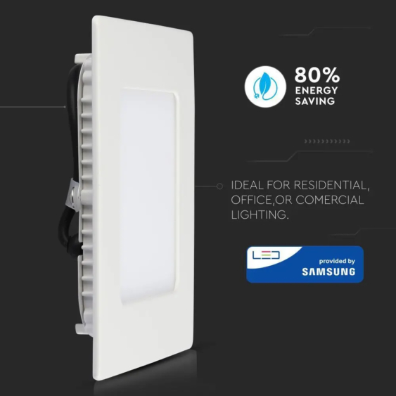 V-TAC süllyeszthető mennyezeti szögletes LED panel 6W hideg fehér - SKU 705