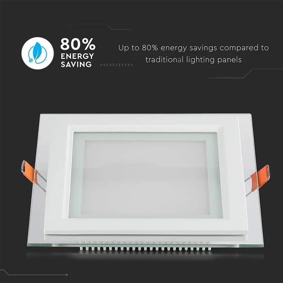 V-TAC süllyeszthető mennyezeti szögletes üveg LED panel 12W hideg fehér - SKU 4741