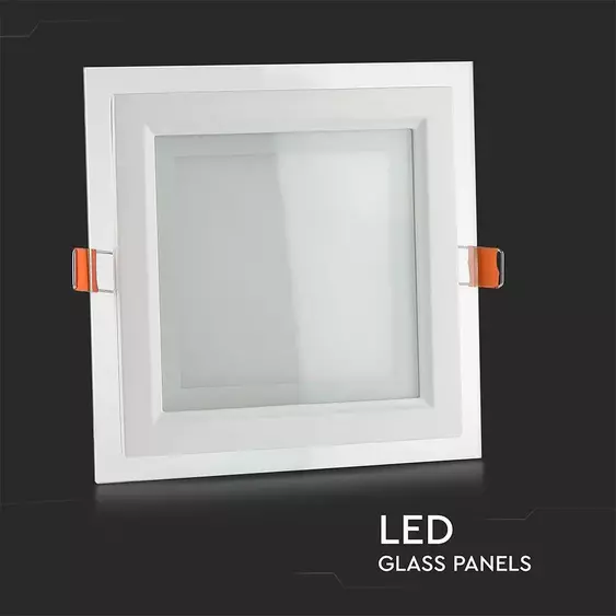 V-TAC süllyeszthető mennyezeti szögletes üveg LED panel 12W hideg fehér - SKU 4741