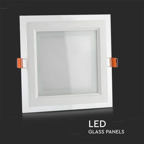 V-TAC süllyeszthető mennyezeti szögletes üveg LED panel 12W természetes fehér - SKU 6278